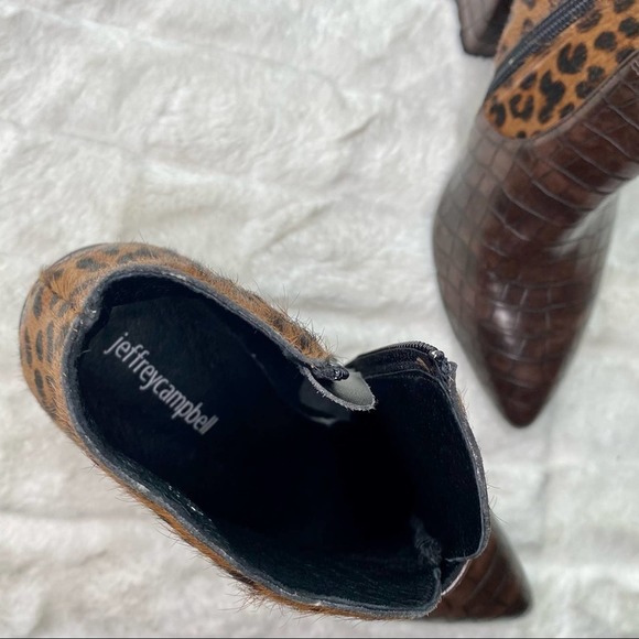 NEW Jeffrey Campbell Bentlee Leopard Calf Hair Patent Leather Pointy Toe Boots - Picture 5 of 7